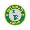 Vector Stamp of welcome to Macau with Macao flag on map outline in the center