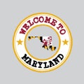 Vector Stamp of welcome to Maryland with states flag on map outline in the center Royalty Free Stock Photo