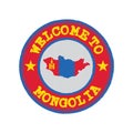 Vector Stamp of welcome to Mongolia with nation flag on map outline in the center