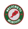 Vector Stamp of welcome to Morocco with nation flag on map outline in the center