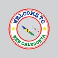 Vector Stamp of welcome to New Caledonia with nation flag on map outline in the center Royalty Free Stock Photo