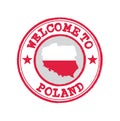 Vector stamp of welcome to Poland with map outline of the Polska in center