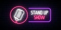 Vector Stand Up Show emblem in neon style.