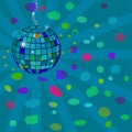Mirror ball for disco, bright illumination of the club premises, vector illustration