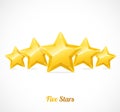 Vector star rating with five gold stars concept