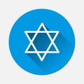 Vector star from two triangles icon on blue background. Flat image five-pointed star with long shadow. Layers grouped for easy e