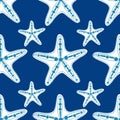 Vector starfish seamless pattern on blue