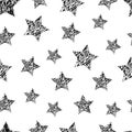 Vector Stars Geometric Seamless Pattern . Abstract wallpaper with grunge shapes. black stars on white background Royalty Free Stock Photo