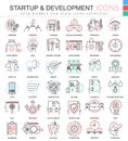 Vector Startup and development color line outline icons for apps and web design.