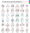 Vector Startup and development color line outline icons for apps and web design.