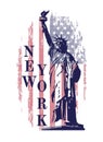 Vector Statue of Liberty on american flag background. New York symbol.American symbol of liberty. T shirt print Royalty Free Stock Photo