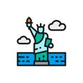 Vector Statue of Liberty, USA, landmark flat color line icon. Royalty Free Stock Photo