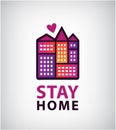 Vector stay home logo. Heart and house icon. Stayhome campaign for pandemic coronavirus, covid-19 outbreak prevention