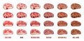 Steak icons set. Degrees of steak doneness