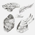 Vector steak meat hand drawing with pepper and Royalty Free Stock Photo