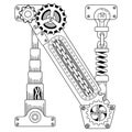 Vector Steampunk coloring book for adults. Mechanical letter alphabet made of metal gears and various details on white