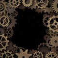 Vector steampunk frame with metallic gears, realistic shadow