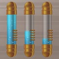 Vector steampunk transparent copper and glass capsule with blue liquid with bubbles