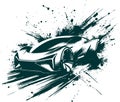 Vector stencil illustration of futuristic passenger car with splashes Royalty Free Stock Photo