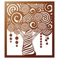 Vector Stencil tree in frame with carved openwork pattern Royalty Free Stock Photo
