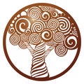 Vector Stencil tree in round frame with carved openwork pattern. Royalty Free Stock Photo