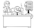 Vector Stick Man Cartoon of a Angry Boss Behind Desk