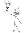 Vector Stick Man Cartoon of Happy Man Holding a Trophy Winning