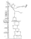 Vector Stick Man Cartoon of Man balancing on the Stack of Paper