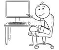 Vector Stick Man Cartoon of Man Pointing at Empty Computer Royalty Free Stock Photo