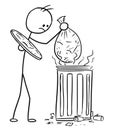 Vector Stick Man Cartoon of Men Throwing Waste Trash Bag in to T