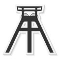 Vector sticker of a coal mine headframe isolated on a white background.
