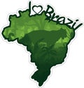 Vector sticker `I love Brazil` with jaguar in rainforest jungle