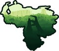 Vector sticker `map of Venezuela` with Giant Anteater near Roraima tepui in Jungle Rainforest