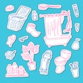 Vector sticker set with hand drawn doodle bathroom elements isolated on plane background Royalty Free Stock Photo