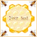 Promo label with bees and honeycomb. Beekeeping products. Vector illustration. Royalty Free Stock Photo