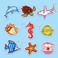 Vector Stickers Set of Sea Fauna Royalty Free Stock Photo