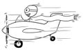 Vector Stickman Cartoon of Smiling Man Flying Small Aircraft