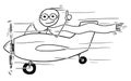 Vector Stickman Cartoon of Smiling Man Flying Small Aircraft Royalty Free Stock Photo