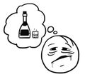 Vector Stickman Cartoon of Thirsty Drinker Dreaming About Alcohol Royalty Free Stock Photo