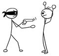 Vector Stickman Cartoon of Two Man During Armed Robbery, Attack, Mugg with Pistol Royalty Free Stock Photo