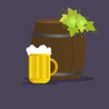 Vector still life with barrel of beer and mug