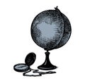 Vector still life: a globe, books, map and compass Royalty Free Stock Photo