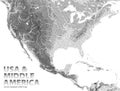 Vector stippled relief map of USA and Middle America