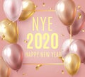 Vector stock elegant pink balloon party happy new year celebration festival background. NYE 2020 confetti greeting Royalty Free Stock Photo