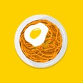 fried noodle with sunny side up egg topping illustration vector stock