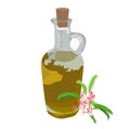 Vector stock illustration of aroma oil. Glass bottle with yellow body massage cream.