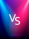 Vector stock illustration. Blue and red neon background for competition. Versus letters