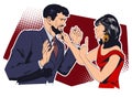 Girl flirts with man. Vector illustration