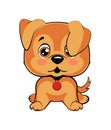 Emoji character cartoon dog embarrassed, shy and blushes sticker emoticon