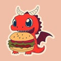 Vector Stock Illustration isolated Emoji character cartoon dragon dinosaur eats